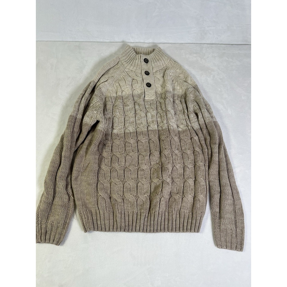 Weatherproof Vintage Cable Knit Fisherman Shawl Collar Sweater Khaki Size Large